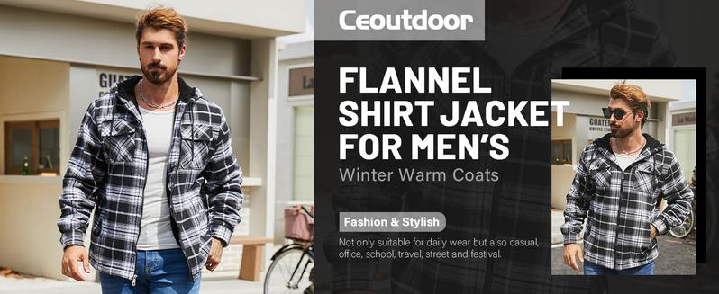 ZITY Men's Green Warm Sherpa Lined Flannel Jacket Fleece Hoodie Plaid Zip Up Outdoor Winter Coat Casual Workwear Tops Checked heated jacket Long Sleeve Tights Menswear