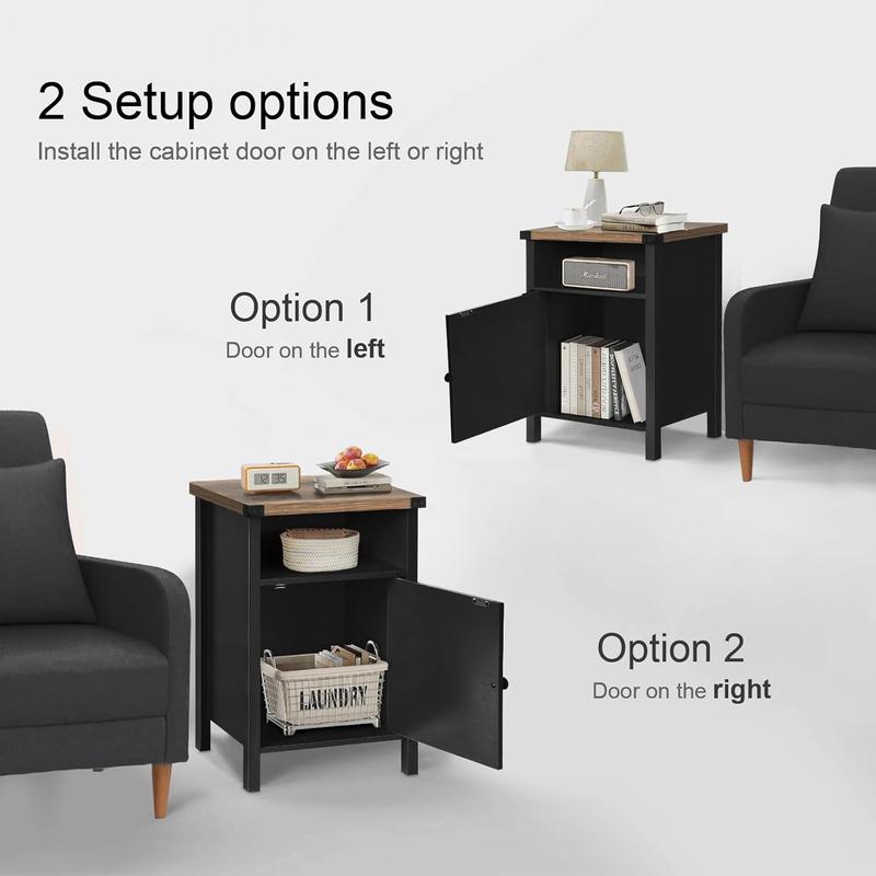 HOMBCK Farmhouse Nightstand, End Table, End Tables with Barn Door and Shelf, Modern Bed Side Table Rustic Nightstands Set for Bedroom, Living Room