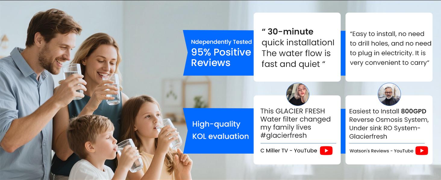 Glacier Fresh 0.0001μm 5 stage Reverse Osmosis System with Faucet, 800 GPD Tankless Under Sink RO Filtration,  Non-Electric, 3:1 Pure to Drain, Reduce TDS PFAS PFOS for Home Kitchen Waterfall SpringStatements