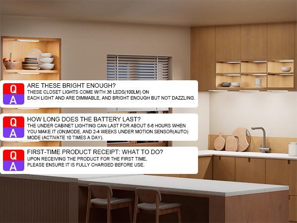 Diomart Aluminum Rechargeable Battery Operated Motion Sensor Lights Indoor Under Cabinet Lighting TYPE C Charging with Cable Wireless Smart Lights for Kitchen Bedroom Stairs White Warm