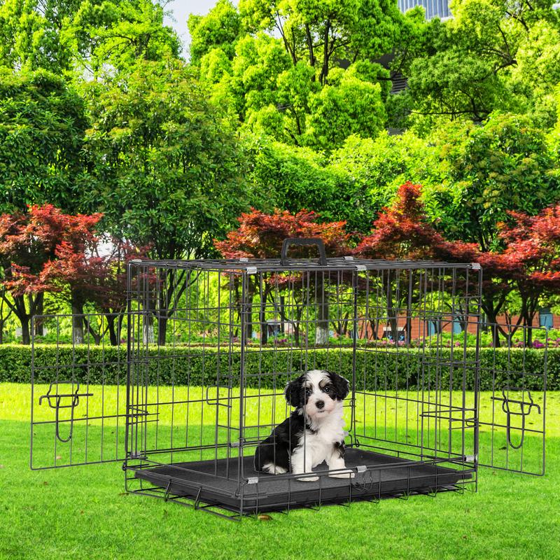 BestPet 24/30 Inch Dog Crates for Small Dogs - Foldable Metal Wire Kennel with Double Door Divider Panel, Removable Tray, and Handle - Pink Black Blue Enclosure Carrier