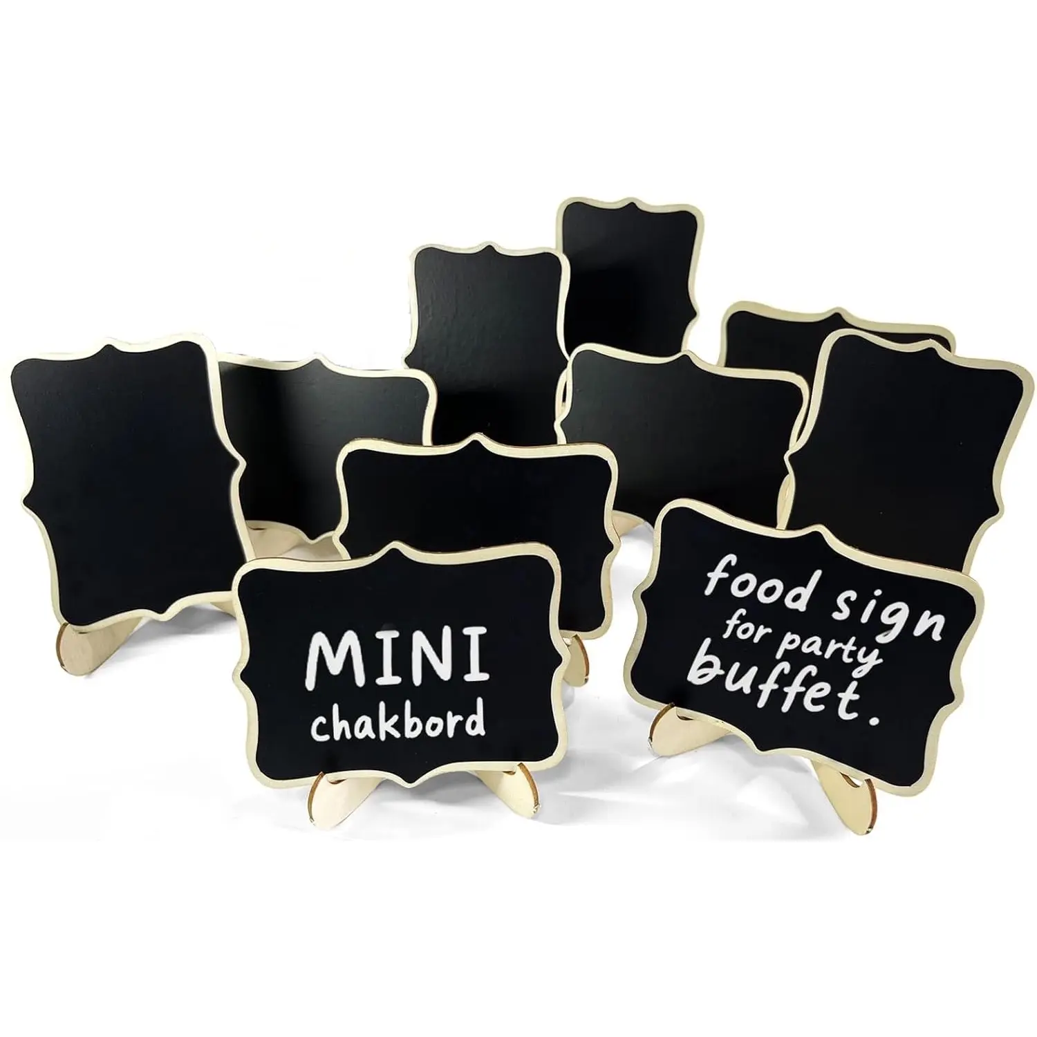 10pcs Mini Wooden Chalkboard Signs with Stands, Durable Chalkboards, Reusable Food Labels for Party Buffets, Wedding Table Name Cards, Drink Labels, Taco/Candy Bar Signs & Catering Displays