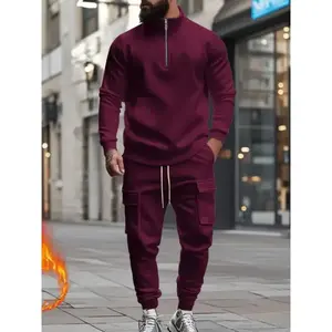 Men's Winter Casual Fleece Lined Zipper Work Pants Set, Soft Fabric Warm Long Trousers for Fall & Winter, Comfortable Daily Wear（gift）