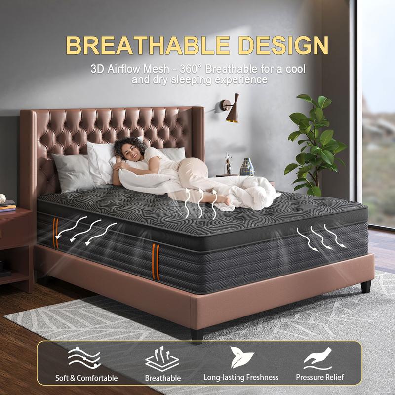 9"12"14" Twin Full Queen King Size Mattress in a Box Hybrid Spring Memory Foam, Medium Firm Ergonomic Mattress Back & Lumbar Support