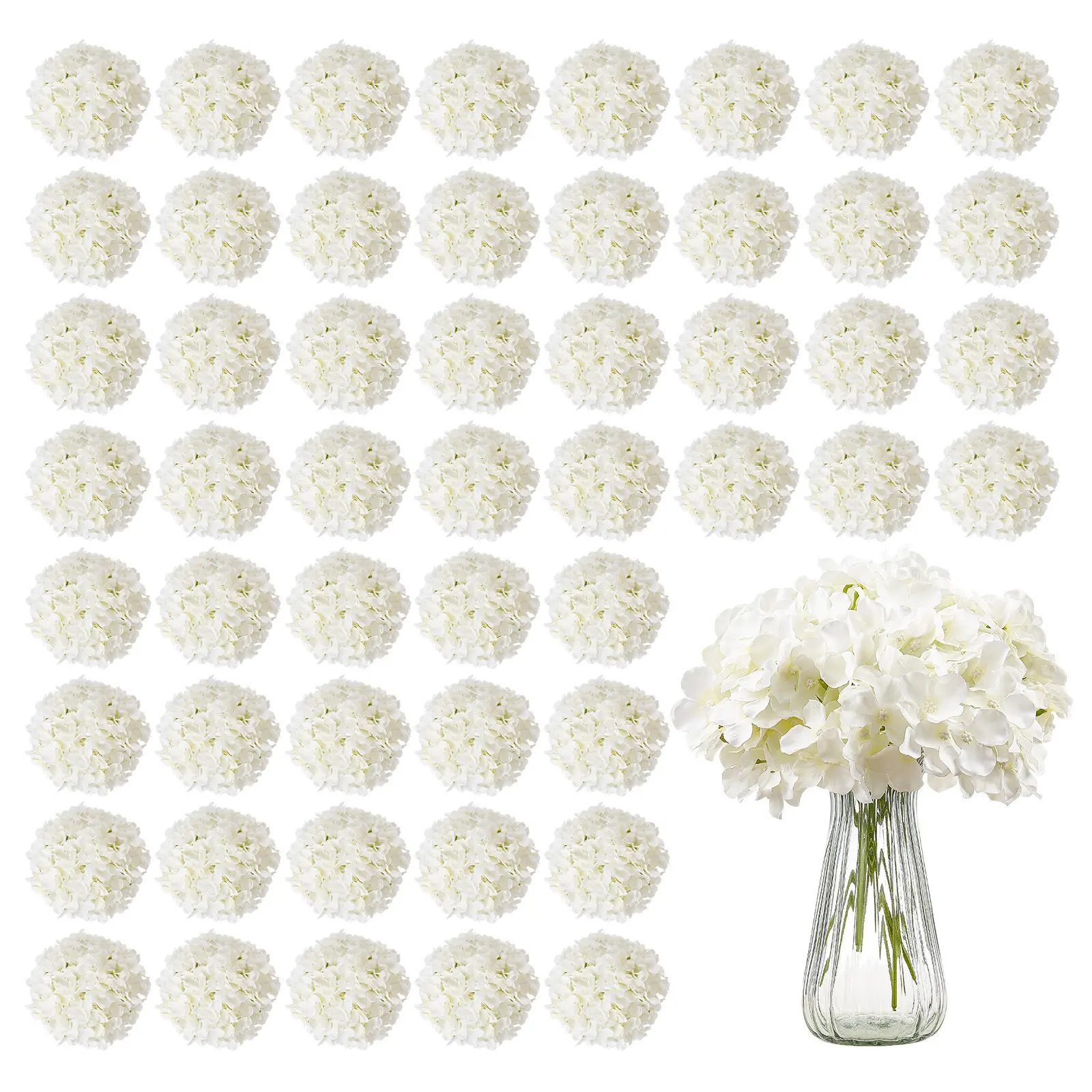 VEVOR 65pcs / 105 Pcs / 205 pcs / 305pcs / Artificial Silk Hydrangea Flowers 9.8 In Bouquet Arrangement White