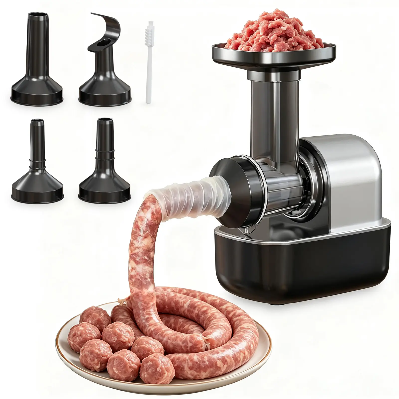 Electric Sausage Stuffer, Kitchen Homemade Sausage Machine with 3 Stuffing Tubes and 1 Meatball Tube, Suitable for Kitchens,Dining Rooms,Makes Delicious Sausages and Meatballs in Various Sizes