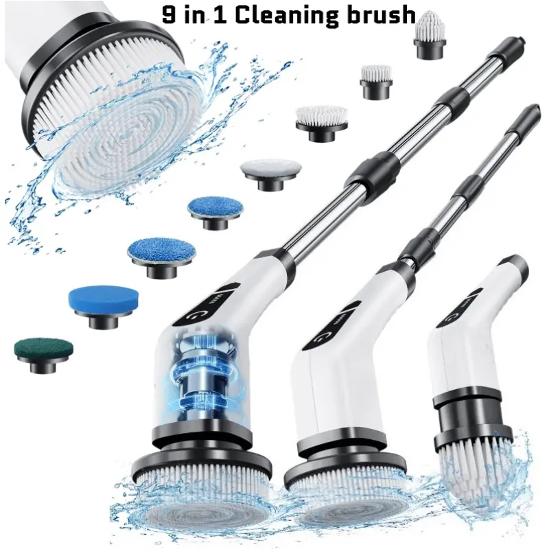 Wireless Cordless Electric Spin Scrubber - Cordless Shower Scrubberbrush, Powerful Rechargeable Scrubber, Waterproof Rotating Brush, 90-Min Runtime, Adjustable Bathroom Gadget for Bathtubs, Tiles, Housekeeping Cleaning Supplies, Usb Rechargeable Scrubber