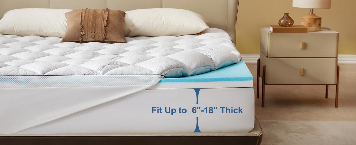 SpringGlowUp【BEDLORE】4-Inch Memory Foam Mattress Topper for Back Pain Relief: Dual-Layer Medium Support With 2" Gel Cooling Foam + 2" Fluffy Pillow Top, Breathable Pressure-Relieving Fitted Pad, Machine Washable Cover Perfect for Guest Bed