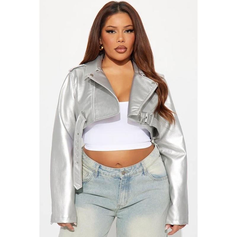 Pop It Crop It Faux Leather Jacket - Silver 2