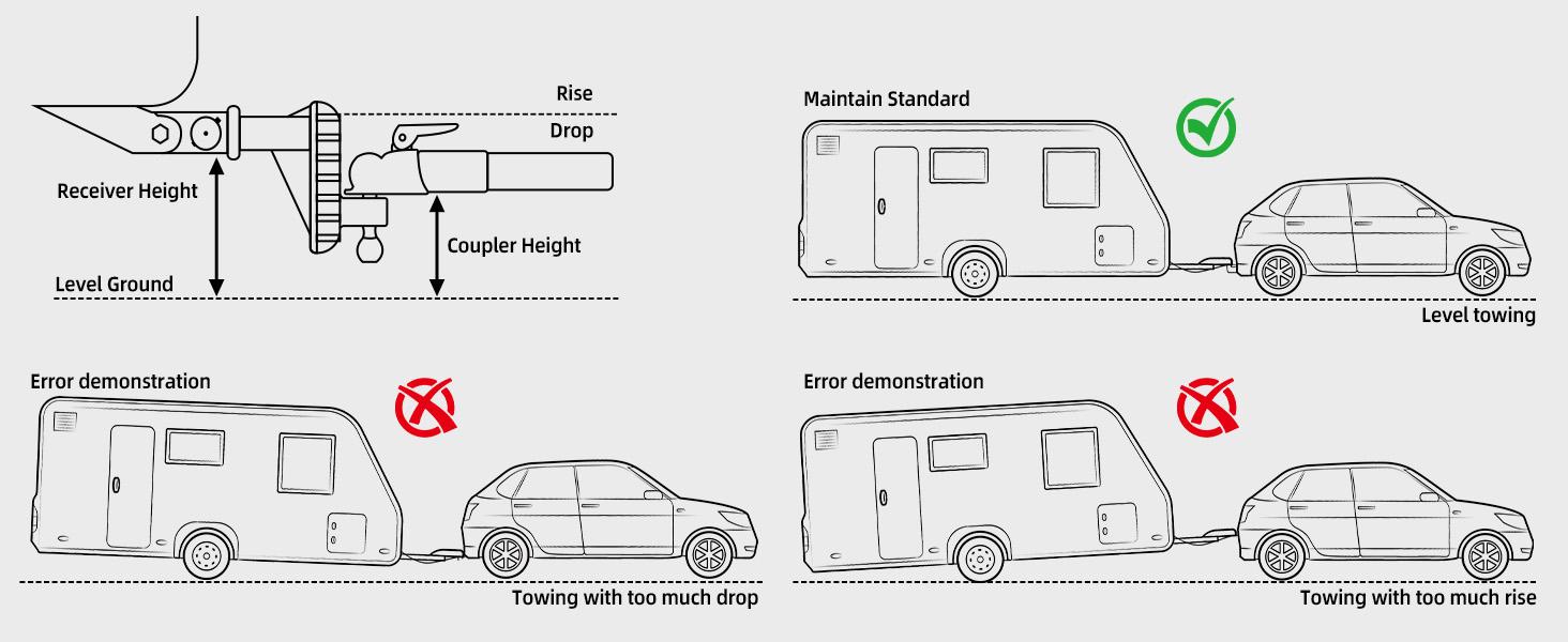 Adjustable Trailer Hitch with Hook, Fits 2.5-Inch Receiver（Key Points）,Tri-Ball (1-7/8" x 2" x 2-5/16") Drop Hitch, 6 Inch Drop Hitch, 18500 LBS GTW-Class 3 Tow Hitch for Heavy Duty Truck, Black