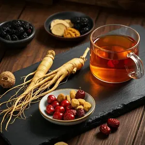 Gift kidney Liver natural tea Ginseng Five-Treasure Tea 40 Bags（200g） Natural Kidney Support Sugar Free Caffeine Free Elderly Herbal Health Drink Organic Wolfberry Detox ginseng  Five  treasure  tea health herbal formula