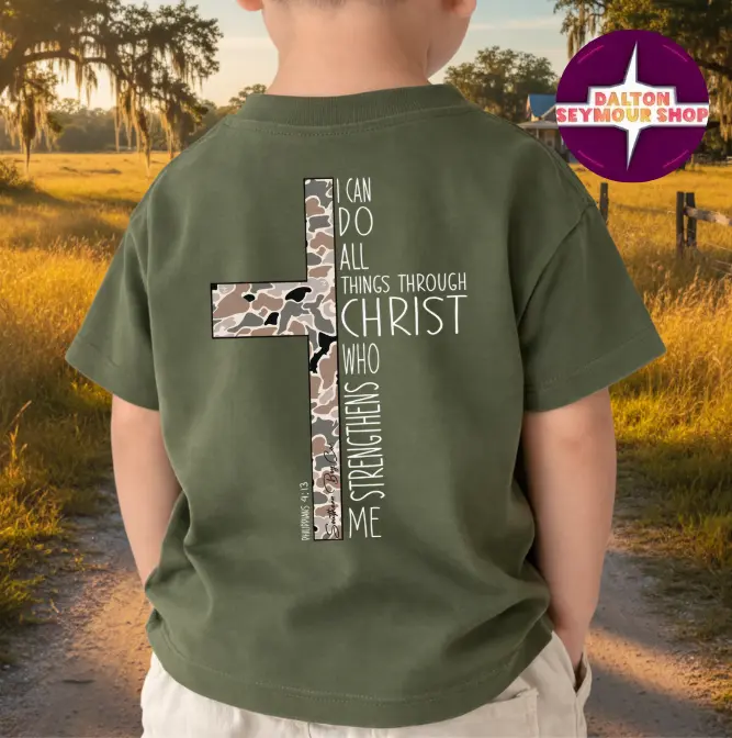(Black side) YOUTH & ADULT Christ Strengthens Me shirt, toddler boy stuff, toddler boy clothing, christian tee, jesus lover