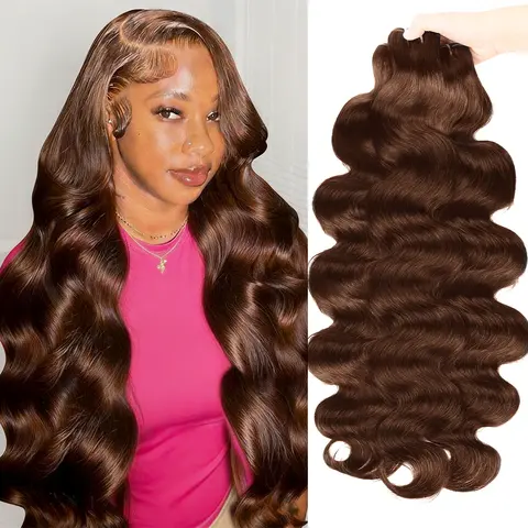 #4 Brown Body Wave Bundles Human Hair Brazilian Hair Weave Bundles Chocolate Brown Remy Hair Extensions 1 3 4 PCS #SummerWins #DealsForYouDays#TikTokShopBackToSchool