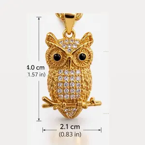 B55. Precioso dije de búho incluye cadena size 20/ gold plated/ laminado 14k