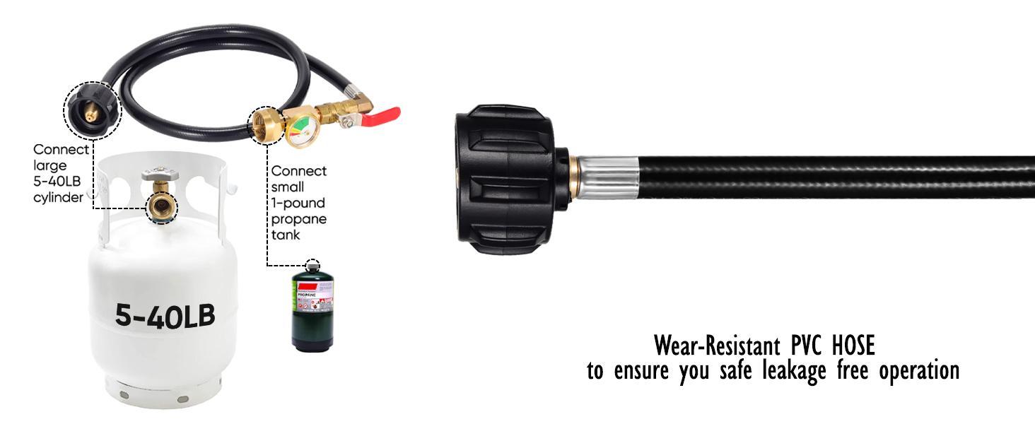 3FT Propane Refill Adapter Hose for 1 lb. Tanks - Refillable Propane Cylinder, Compatible with 1 lb. Propane Tank and 1 lb Throwaway Disposable Cylinder Propane Bottle Connector