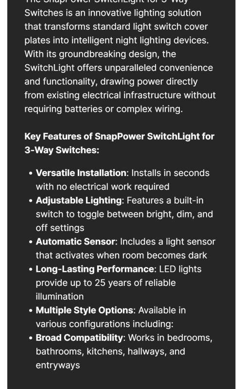 SwitchLight 3-Way - Illuminated Light Switch Cover Plate, Integrated LED Nightlight by SnapPower