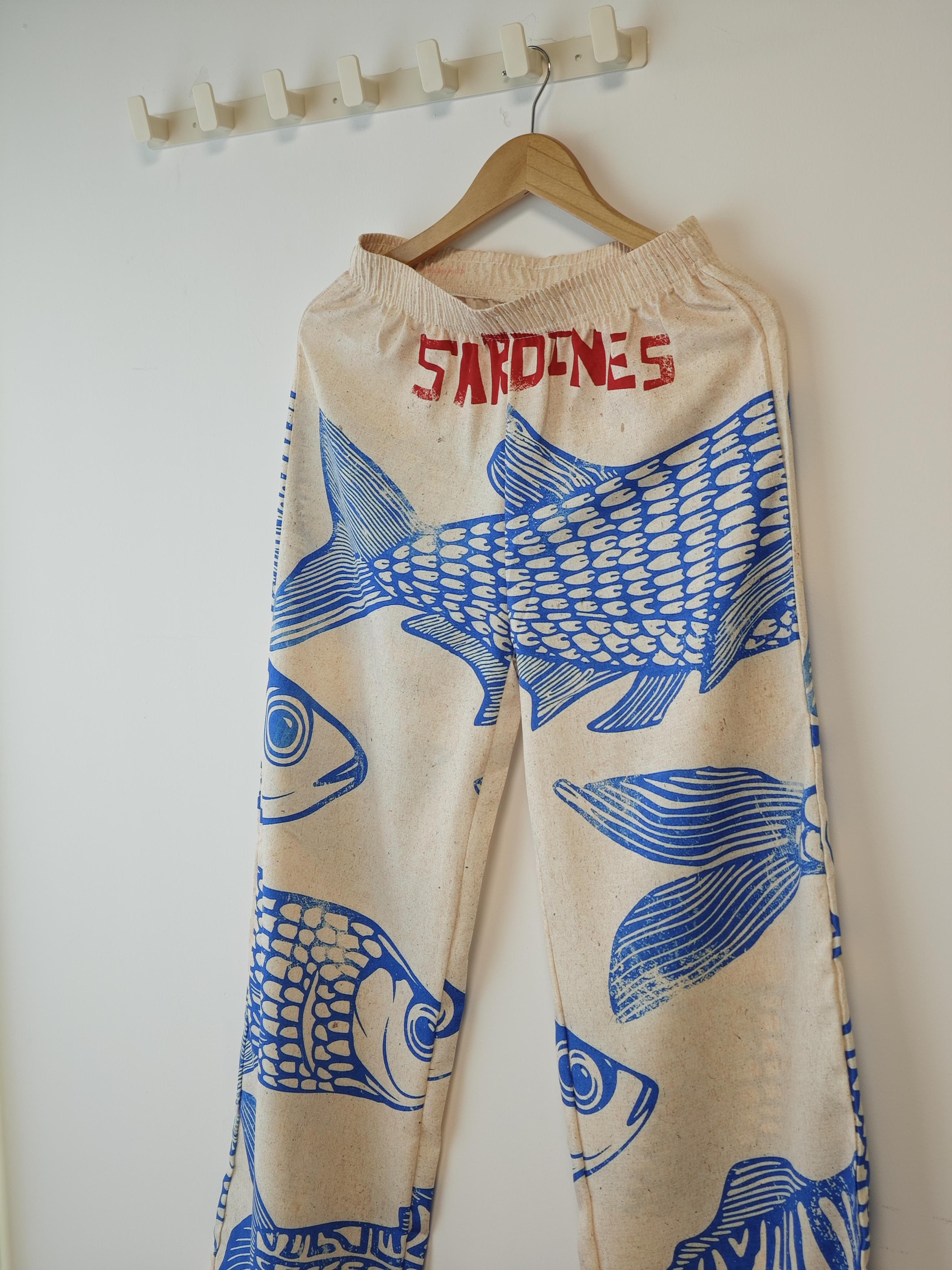 Vintage Sardine Print Wide-Leg Palazzo Pants Nautical Pattern Design Women Trousers for Coastal Outfits #SpringStatements