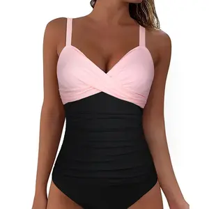 Hilor Women's Underwire Tankini Top Ruched Tummy Control Bathing Suit Tops Twist V Neck Swim Top Swimwear Only