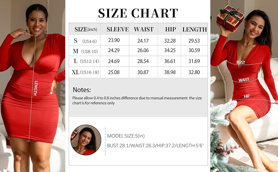 OYV Women's Sexy Army Green V-Neck Long Sleeve Ruched Bodycon Mini Dress for Party & Casual Wear