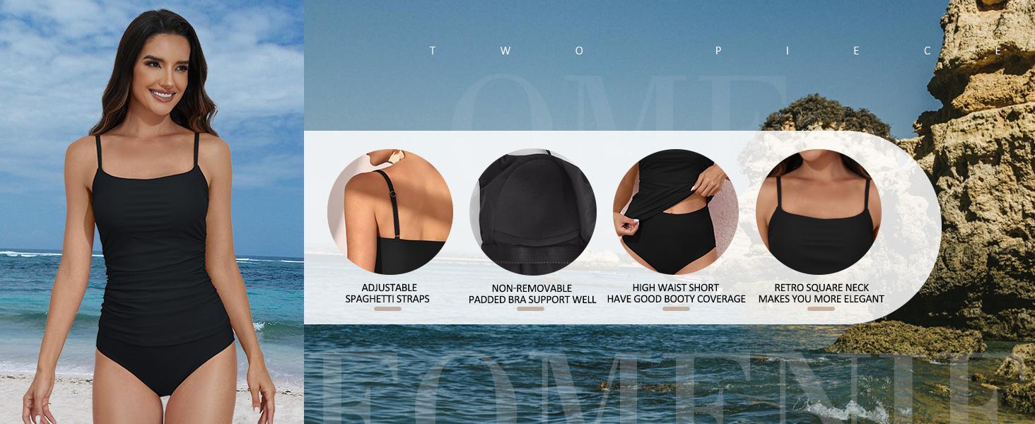 Eomenie Women's Swimsuit Tankini Tummy Control Bathing Suits Two Piece Full Coverage Slim Swim Suits with High Waisted Bottom #Spring Glow Up