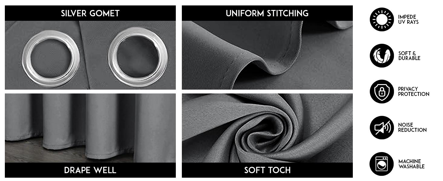 Lux Decor Blackout Curtains (2 Panels) - Solid Thermal Insulated, Soundproof, Heavy-Duty, Cold-Proof Grommet Drapes - Noise Reduction Cozy Window Curtains for Living Room & Bedroom - Drapery Style Lightweight Curtains