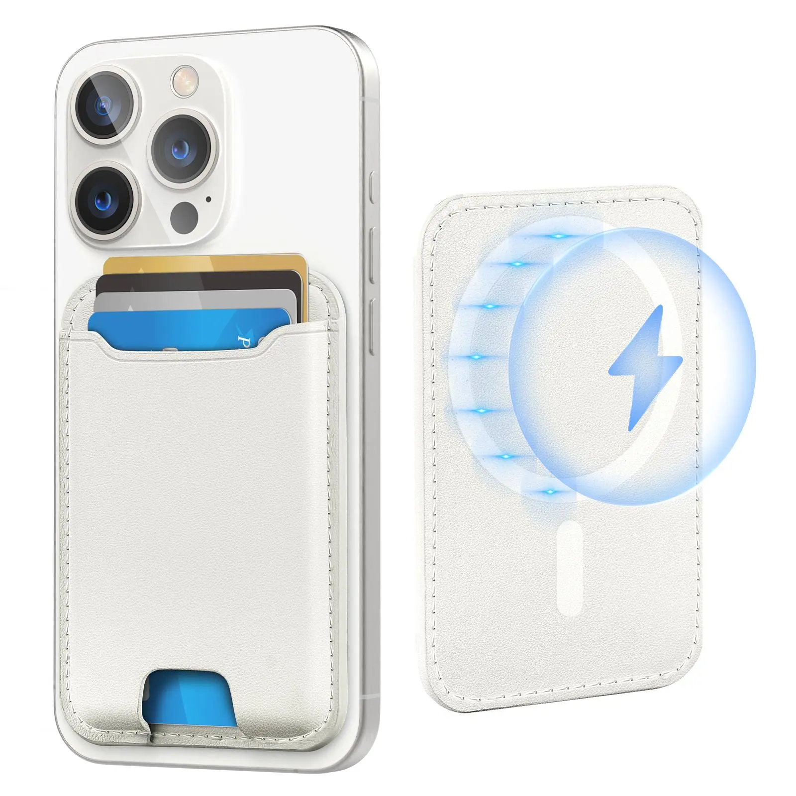 MagSafe Magnetic Snap Wallet Card Holder with Clip, RFID Blocker, NFC Protection, 4 Card Slots, Fits iPhone 12+/13/14/15/16 Series & 16 Pro, Easy Installation, Portable Blue Adhesive Smartphone Accessory,back to school,back to school haul