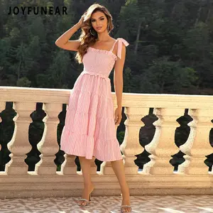 Joyfunear Women's striped camisole lace up dress