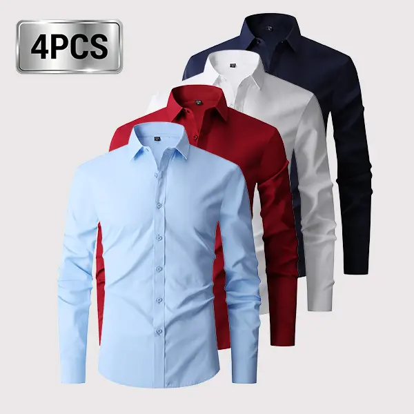 4PCS Men’s Dress Shirts, Long Sleeve Slim Fit Button Down Shirt Pack — Solid Business Casual Men’s Clothing Tops Multipack