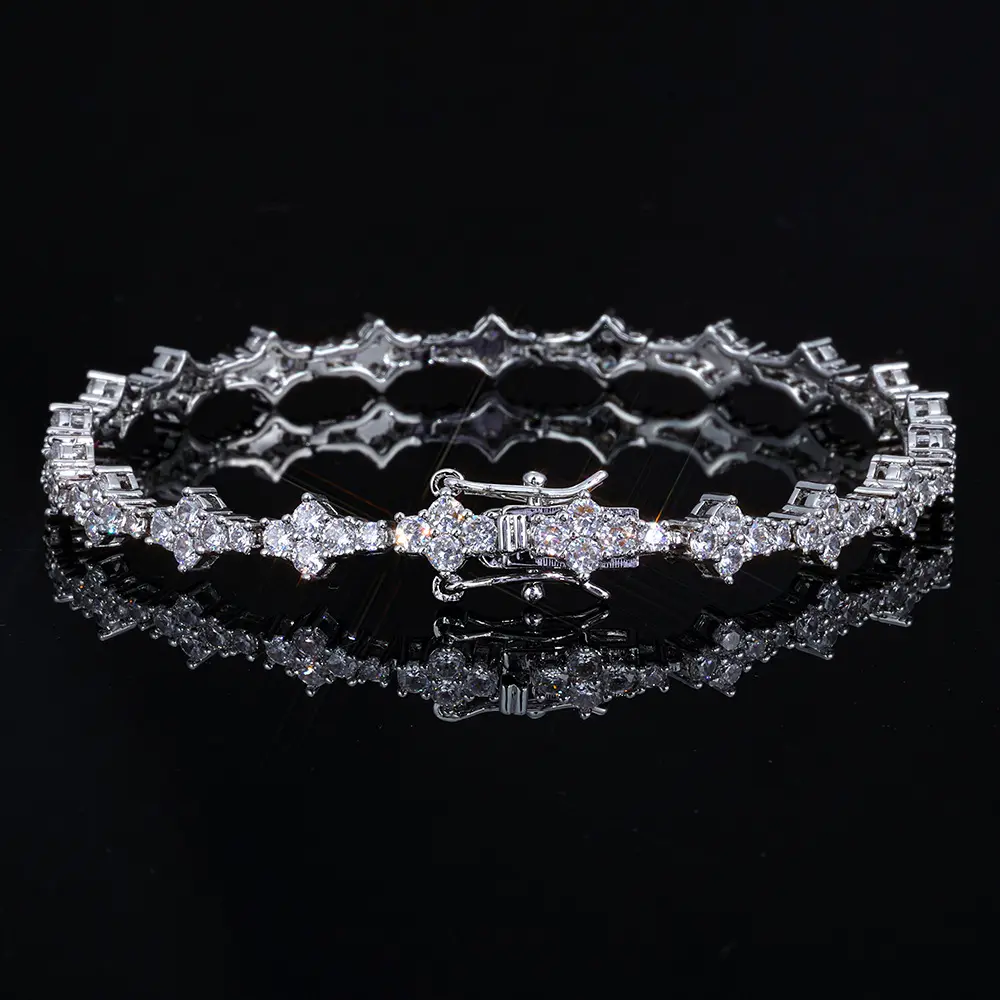 6.5mm Four Leaf Clover Tennis Bracelet for Men Women, Iced Out AAAAA+ Cubic Zirconia Bling Chain – Hip Hop Jewelry, Versatile Accessory, Perfect Birthday Anniversary Engagement Christmas Gift for Him Her