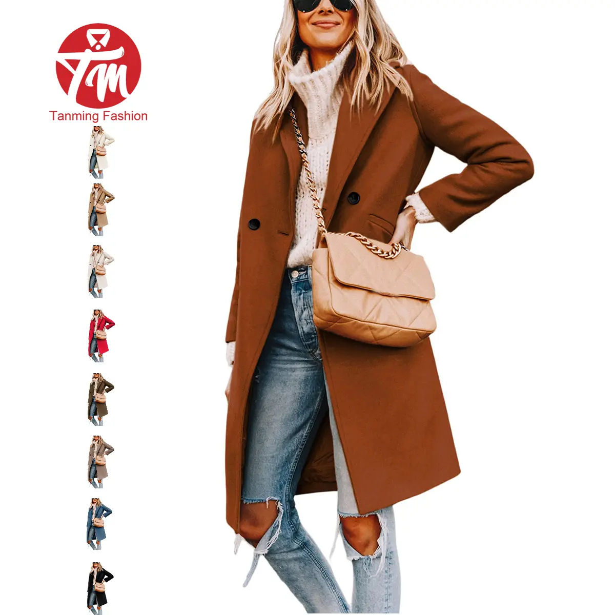 Tanming Women's Knee-Length Collared Wool-Blend Peacoat - Casual, Single-Breasted, Long Sleeve, Minimalist Tops Outerwear with Polyester for Spring, Fall,back to school,back to school shopping