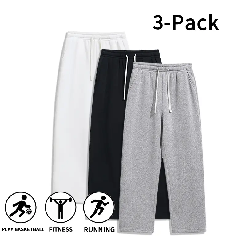3 Pack Durable Sports Sweatpants | Wrinkle Resistant Wide Leg Pants for Fitness & Everyday Outfits (Optional 3 Pack and Single Pack)