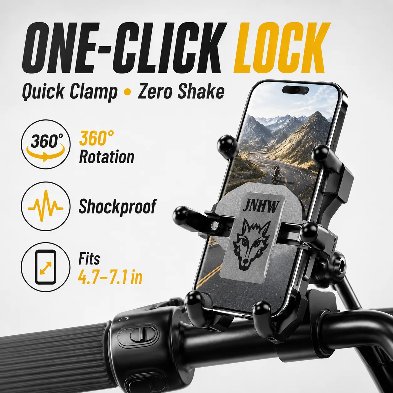 Motorcycle Phone Mount with Dual Vibration Dampener, Anti-Shake Handlebar Phone Holder for Motorcycle and Bike, 360° Rotation Mount for 4.7-7 inch Smartphones