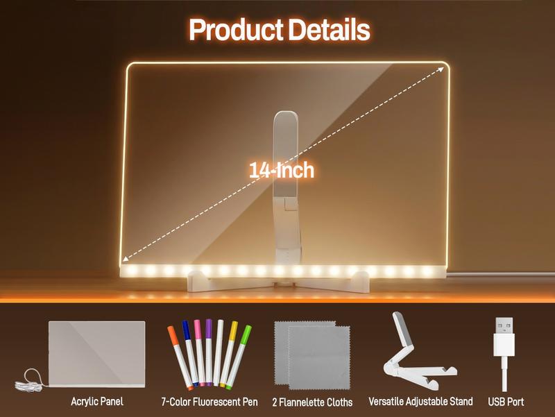 Conatu Acrylic LED Drawing Board for Kids, Acrylic Dry Erase Light-Up Drawing Board with Stand, Markers & Wipes, Erasable Reusable Board for Kids Learning, Ideal Gift for Birthday