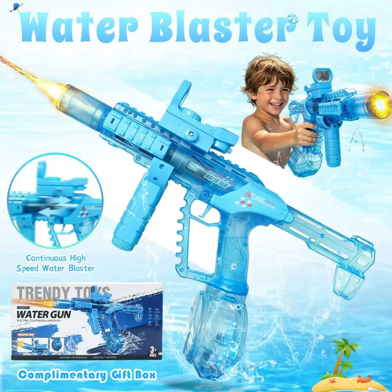 Automatic Electric Water Blaster With Rotating Grip & Extended Stock,Rechargeable Battery, LED Lights, 30-33 FT Long Range, High Capacity Water Soaker For Kids ,Birthday Gift for Senior Assassin,Outdoor Summer Party Toy for Father’s Day,Independence Day
