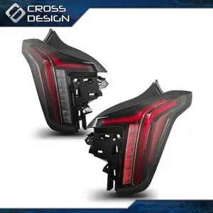 CROSSDESIGN LED DRL Black Red Lens Pair Tail Light Fit For 20-25 Cadillac CT5 Left+Right