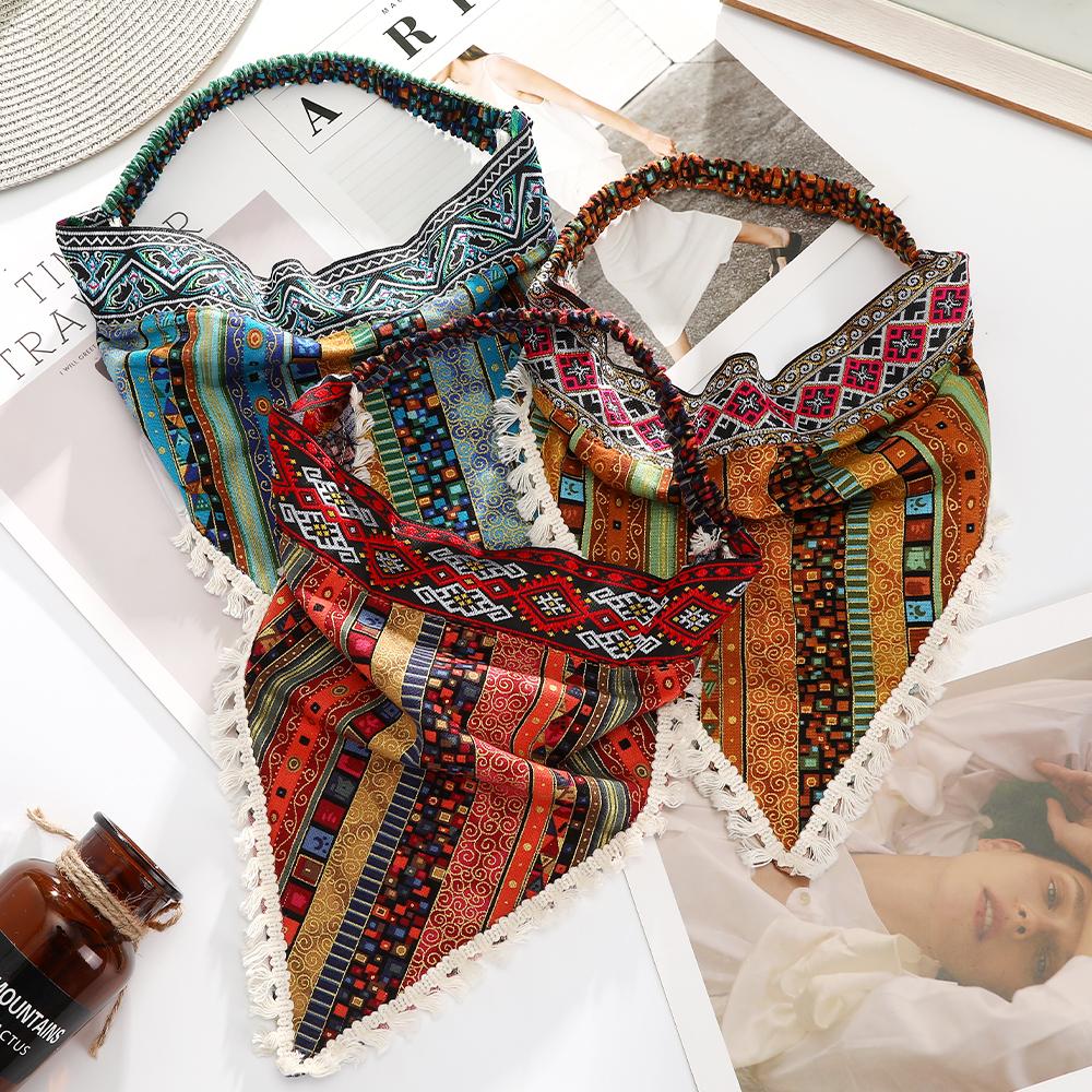 3 Pack Hair Scarf Headband for Women Elastic Bandana Head Scarf Large Ethnic Style Triangle Kerchief with Clips Non Slip Scarves