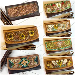Powell Tooled Painted Leather Wallets with Purse Strap