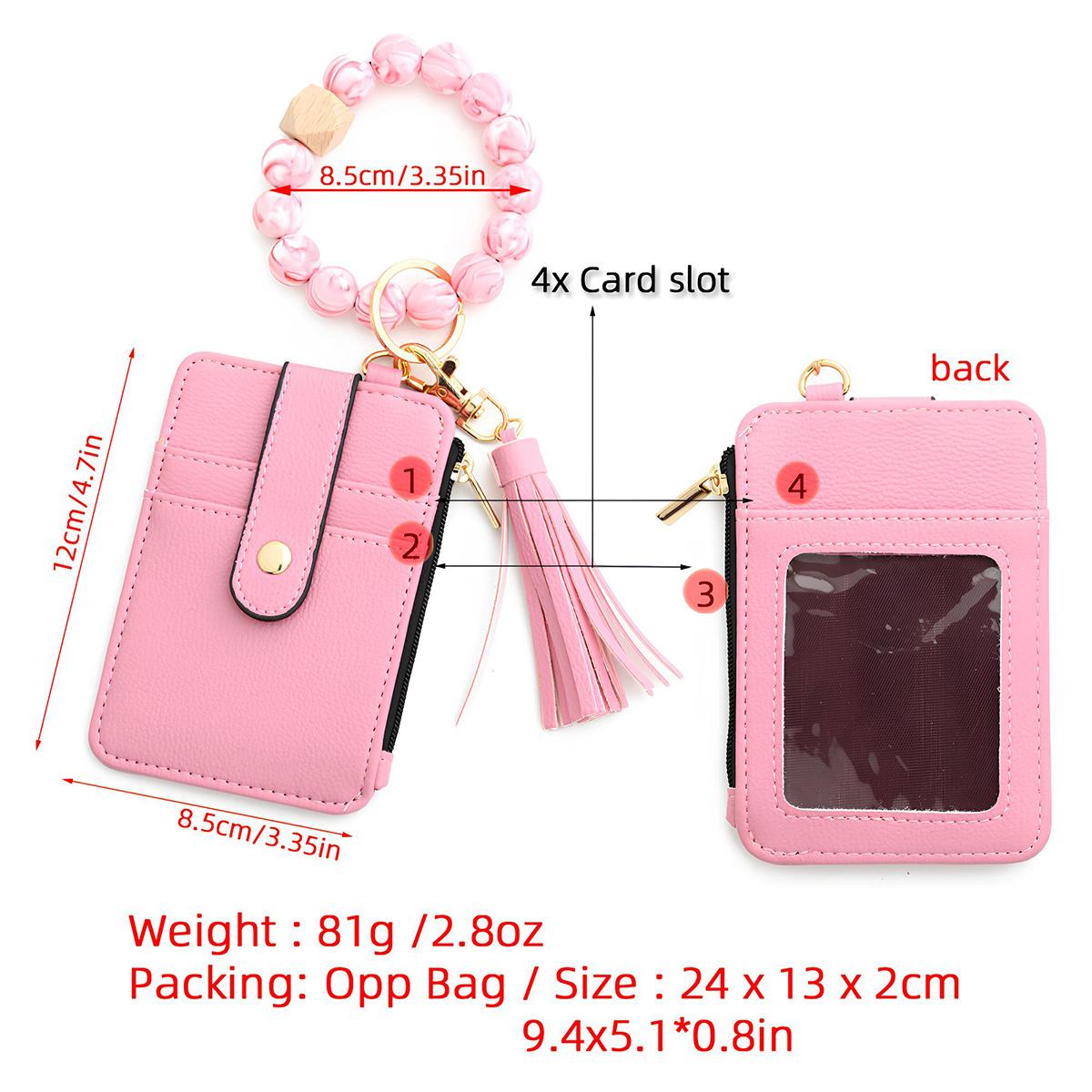 Wallet Keychain Wristlet for Women,Cute Slim RFID Credit Card Holder Purse With Silicone Bracelet Tassel Keychain Bangle Key Ring,Daily use