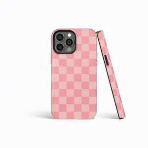 PINK Checkered Matte Protective Phone Case  iPhone 17 16 15 14 13 12 11 Pro Max Compatible with Samsung Galaxy S25