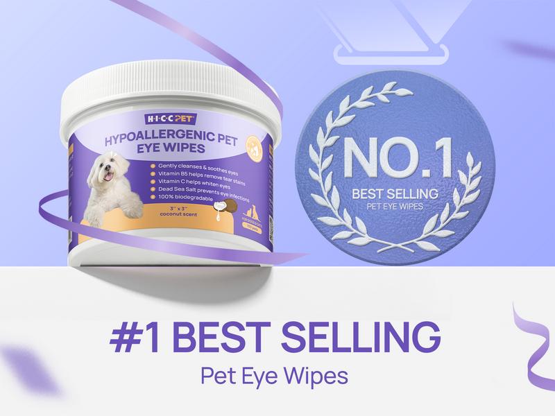 Eye Wipes for Dogs & Cats, HICC PET Hypoallergenic Dog Eye Wipes Cleaner, Natural Cleaning Grooming Pet Wipes Gently Remove Tear Stain, Eye Debris, Discharge, Mucus, Non-Irritating, Unscent, 100 PCS Large  Pet Grooming Eye#petlife
