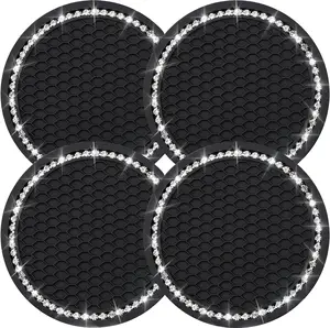 4PCS Bling Coasters, Crystal Car Cup Coaster, Rhinestone Universal Vehicle Anti Slip Coaster, Suitable for Most Car Interior, Black