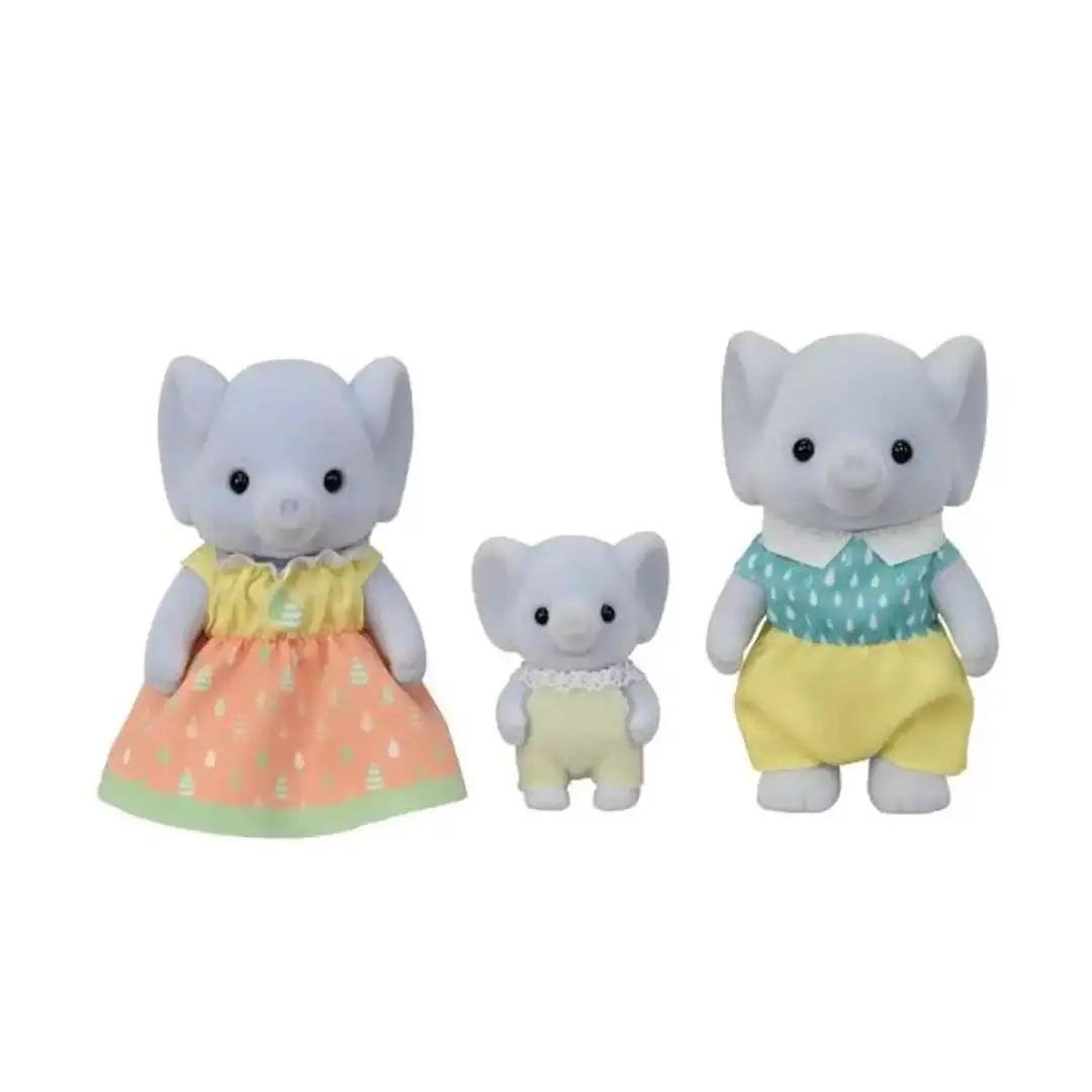 Calico Critters Epoch Elephant Family Soft Adorable Stuffed Trio Set - 3 Cute Stuffed Animals with Poseable Limbs, Toddler Gifts for Imaginative Play, Collectibles