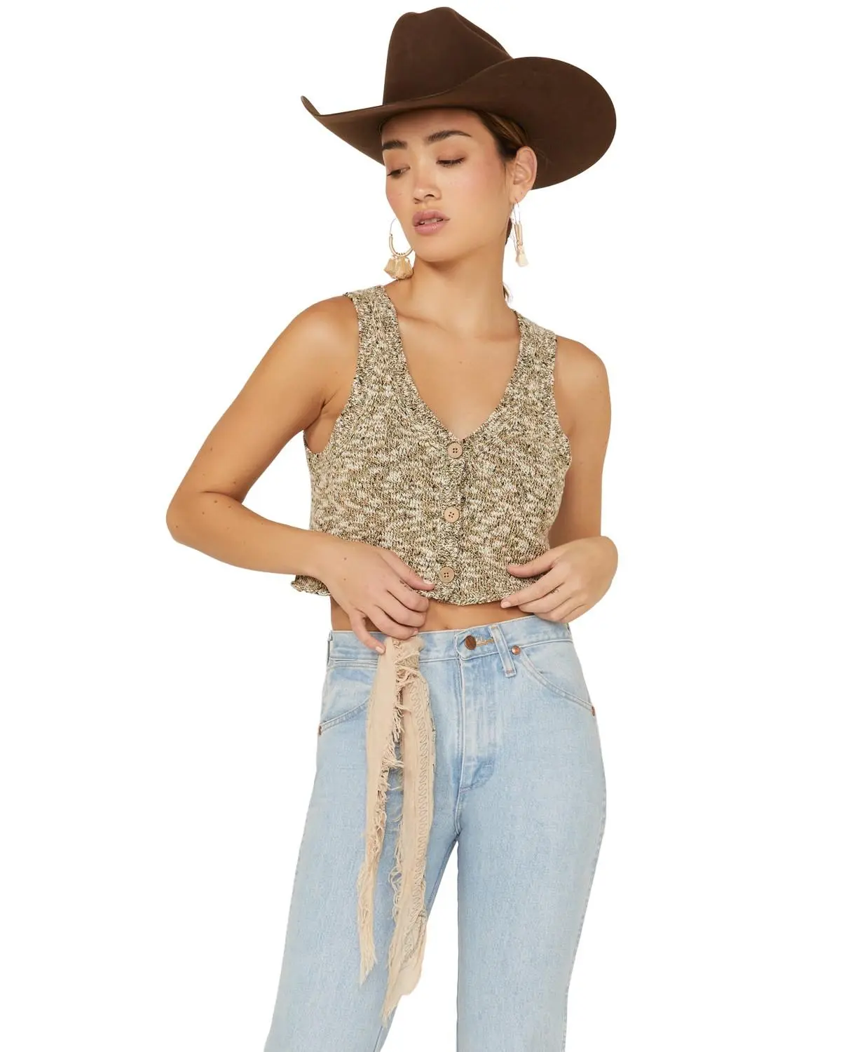 Shyanne Women's Marled Button-Front Cropped Sweater Vest - Swsp22v31