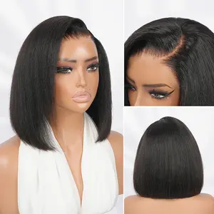 Wiggins Hair C-part Yaki Straight Bob Human Hair Glueless Pre Cut 13x4 HD Bye Bye Knots Lace Front Pre Plucked Invisible Knots