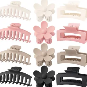 Large Hair Claw Clips, 12 Pack Flower Hair Clips for Thick Hair, Big Square Matte Strong hold for Thin Hair, 3 Styles Claw Hair Clips for Thick Hair