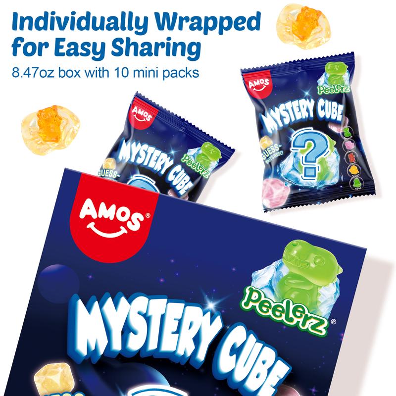Amos-Peelerz Mystery Cube Gummy candy Peel and reveal Fruity snack Surprise inside Kid favorite Sweet fun exotic exotic snacks crystal candy