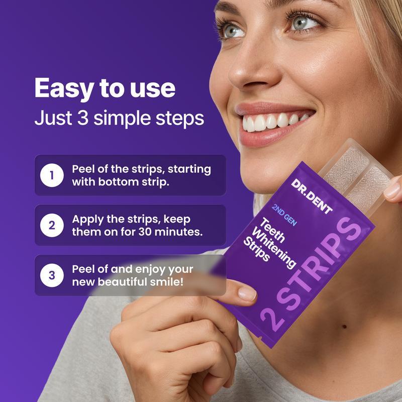 DRDENT Purple Teeth Whitening Strips - 42 Strips 21 Whitening Sessions - Safe for Enamel - Tooth Stain Treatment - Non Sensitive Teeth Whitening - Peroxide-Free