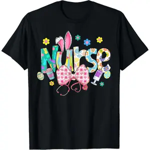 Nurse Bunny Checkered Easter Day T Shirt for Men Women and Kids