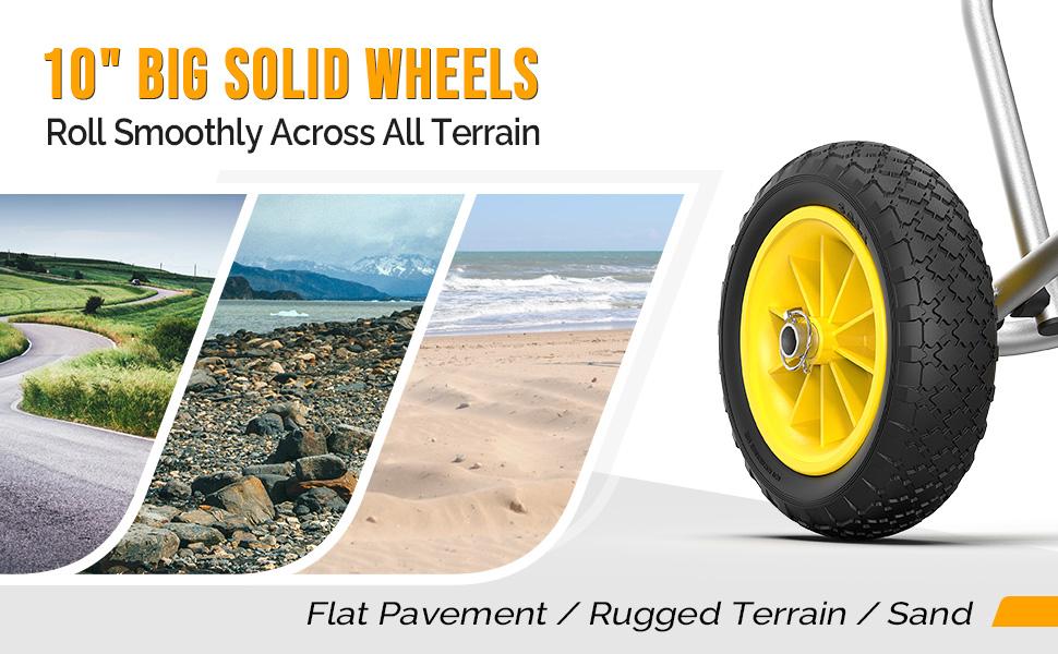 Bonnlo Foldable Aluminum Kayak Trailer with 10'' Solid Tires, Universal Kayak Wheels Cart for Canoe, Paddle Board, Boat, Float Mats, Jon Boat