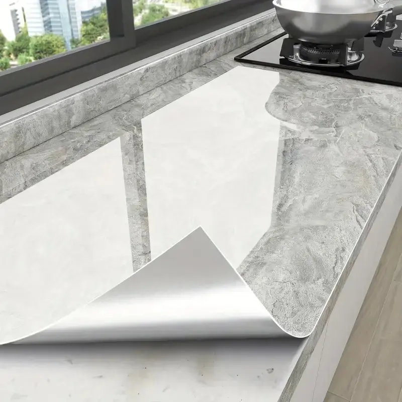 Glossy Marble Texture Self-Adhesive Vinyl Wall Covering Roll (23.62x393.70in) - Oil-Resistant, Heat-Resistant, Self-Cutting Interior Countertop Wrap for Room Renovations, Kitchen Countertops, Smooth Furniture